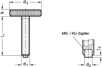FLACHE 653.10-M5-12-NI-KU FLACHE EDELSTAHL-RÄNDELSCHRAUBE MIT KU-ZAPFEN 653.10-M5-12-NI-KU